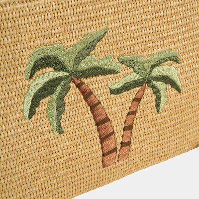Taba Palmiye Nakışlı Hasır Clutch
