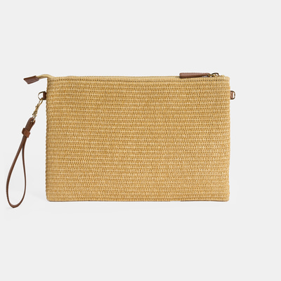 Taba Palmiye Nakışlı Hasır Clutch