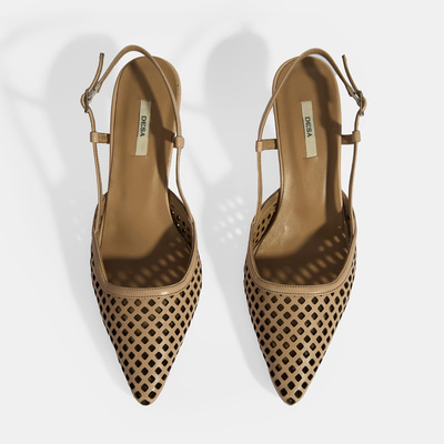 Ten Kadın Perforeli Slingback Deri Topuklu Ayakkabı