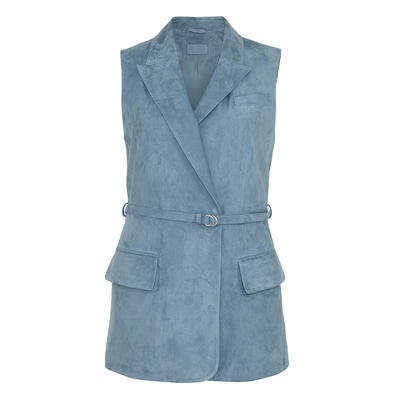 Teofila Mavi Kadın Süet Blazer Deri Yelek