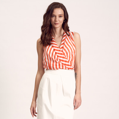 Turuncu Çizgili Kadın Bluz