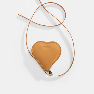 Turuncu Kalp Figürlü Mini Askılı Deri Cüzdan