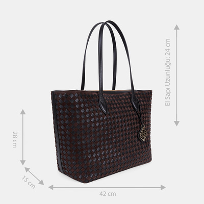 Unisex Acı Kahve El Örgüsü Süet Deri Shopper Çanta