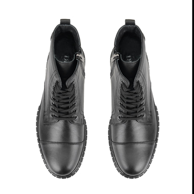 Valentin Siyah Erkek Fermuarlı Deri Bot