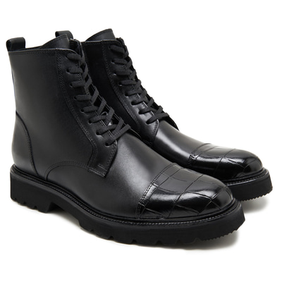 Vena Siyah Erkek Kroko Baskılı Deri Bot