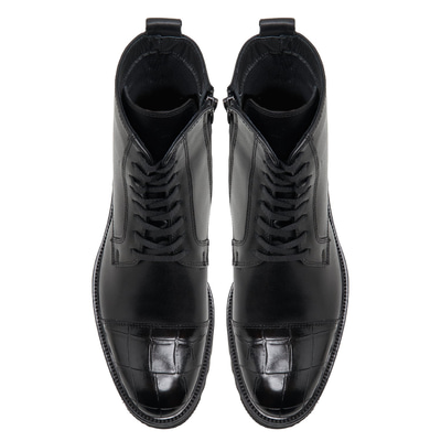 Vena Siyah Erkek Kroko Baskılı Deri Bot