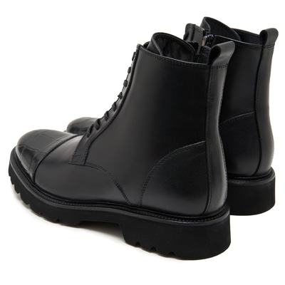 Vena Siyah Erkek Kroko Baskılı Deri Bot