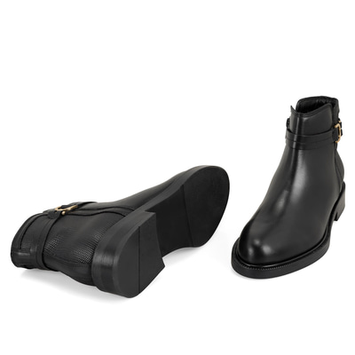 Vesla Metal Aksesuarlı Siyah Kadın Deri Bot