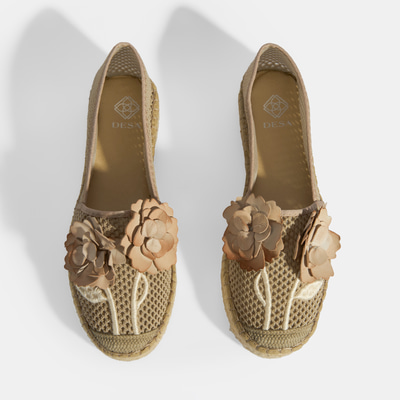 Vizon Kadın Çiçek Aksesuarlı File Detaylı Espadril