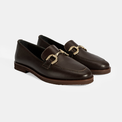 XXX Kadın Kahve Metal Toka Aksesuarlı Deri Loafer