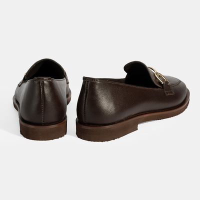 XXX Kadın Kahve Metal Toka Aksesuarlı Deri Loafer