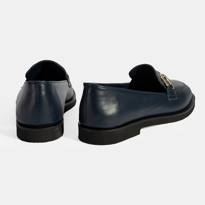 XXX Kadın Lacivert Metal Toka Aksesuarlı Deri Loafer