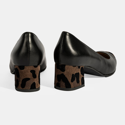 XXX Luca Grossi Kadın Siyah Leopar Detaylı Topuklu Deri Ayakkabı