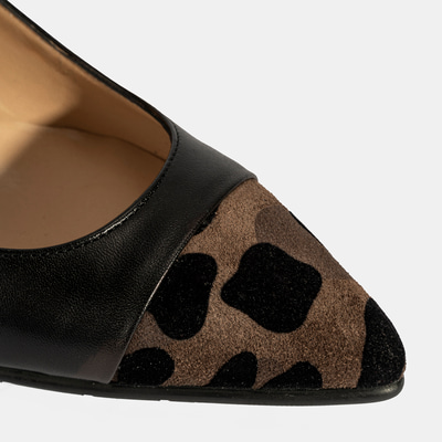 XXX Luca Grossi Kadın Siyah Leopar Detaylı Topuklu Deri Ayakkabı