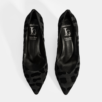 XXX Luca Grossi Kadın Siyah Leopar Topuklu Süet Klasik Ayakkabı