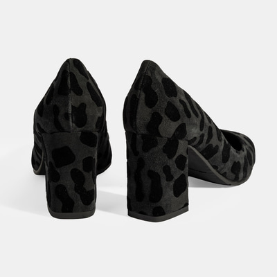 XXX Luca Grossi Kadın Siyah Leopar Topuklu Süet Klasik Ayakkabı