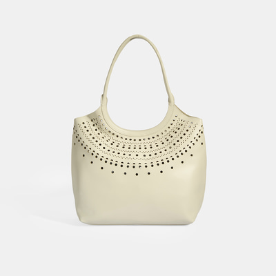 xxxKadın Beyaz Perforeli Deri Omuz Çantası