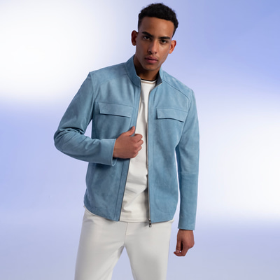 XXXZelmira Mavi Erkek Perfore Süet Deri Ceket