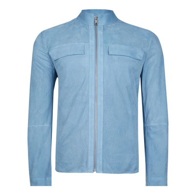 XXXZelmira Mavi Erkek Perfore Süet Deri Ceket