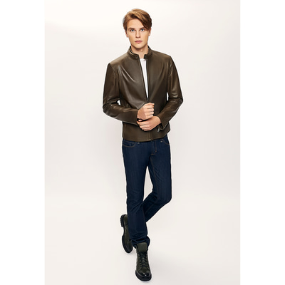 Yeşil Brando Erkek Deri Mont