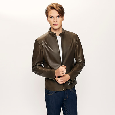 Yeşil Brando Erkek Deri Mont