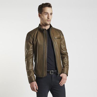 Yeşil Shawn Erkek Deri Mont