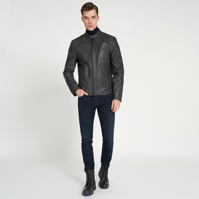 Zenon Lacivert Erkek Vintage Deri Ceket