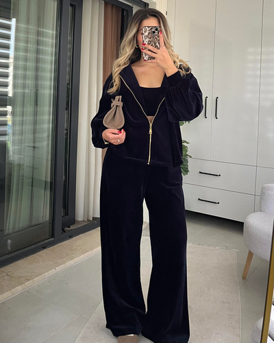 LACİVERT KADİFE PREMİUM 3LÜ TAKIM