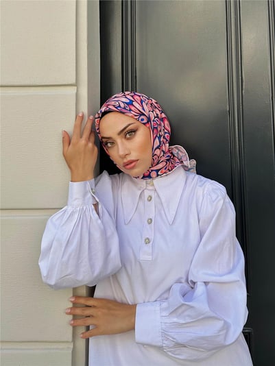 Relax Ebruli Soft Eşarp Pembe Lacivert 1147-04