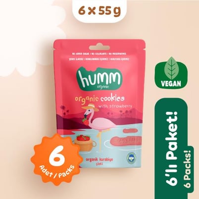 Organik Vegan Çilekli Kurabiye Atıştırmalık Paketi 6 adet görseli.