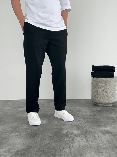 Siyah Beli Lastikli Kumaş Slim Fit Jogger Pantolon
