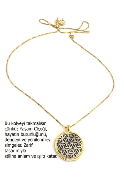 925 ayar Gümüş Üzerine Tasarım Yaşam Çiçeği Kolye 