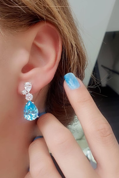 925ayar Gümüş Aquamarin Taşlı Exclusive Damla Küpe