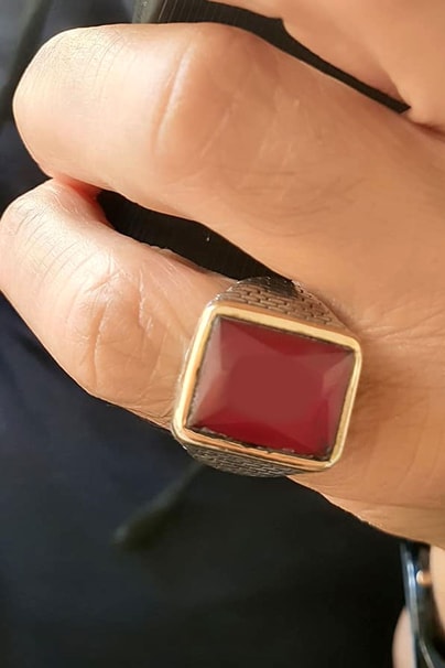 Akik Taşlı modern gümüş erkek yüzük