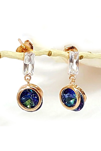 blue  mistik topaz tasli gumus kupe
