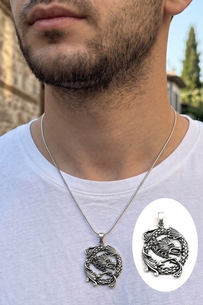 Ejderha Figürlü 925 ayar Gümüş Tasarım kolye ucu 