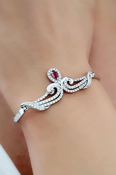 Fuşya zirkon taşlı gümüş bileklik
