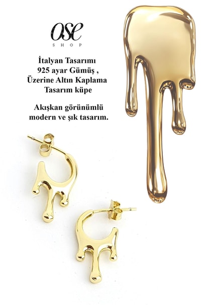 İtalyan Tasarımı 925ayar Gümüş Üzerine Altın Kaplama Tasarım küpe