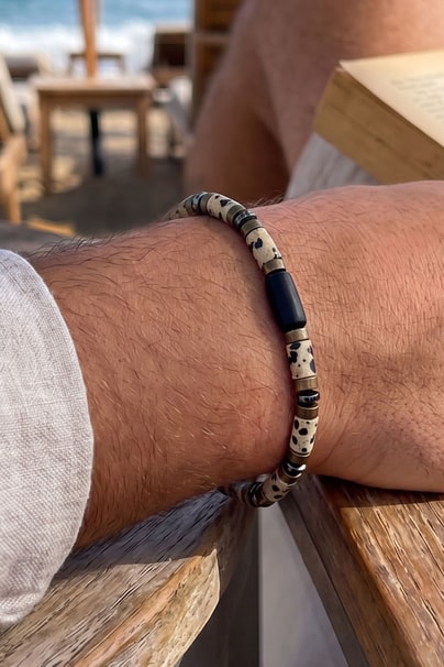 Jasper Akik Ve Hematit Taşlı El işi Tasarım doğal taş bileklik 