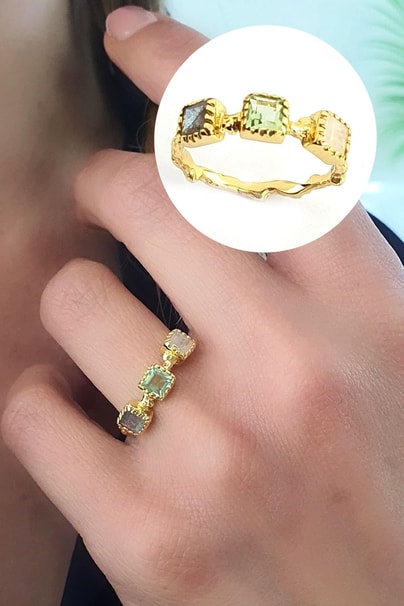 Labrodorite peridot ve ay taşı 925ayar Gümüş üzerine Altın kaplama tasarım Doğal Taş yüzük 