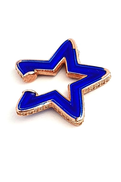 Lacivert mineli zirkon taş detaylı 925ayar gümüş neon yıldız earcuff sıkıştırmalı kıkırdak küpesi