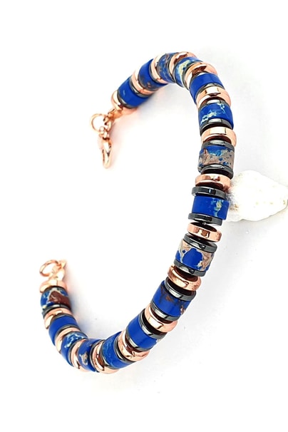 Lapis Lazuli  Hematit Taşlı Çelik Detaylı Tasarım Doğal Taş Bileklik