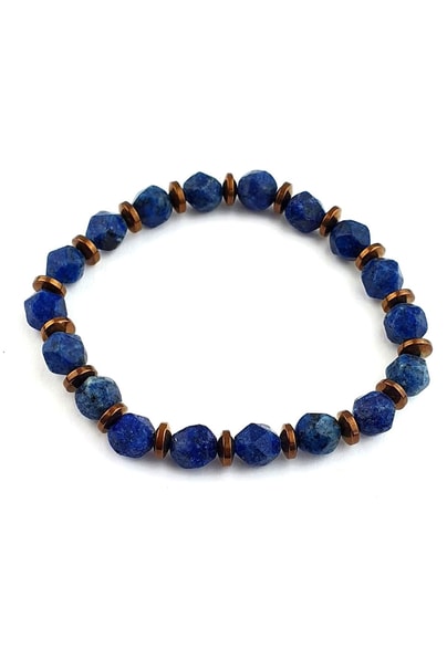 Lapis Lazuli ve Hematit Taşlı El işi Tasarım doğal taş bileklik 