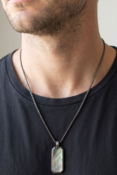 Masculine Trace Kaplan sedef taşlı  925ayar Gümüş Tasarım Erkek Kolye