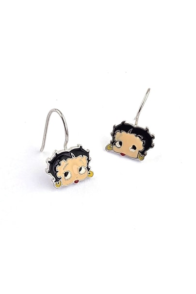 Mine işçiliği 925 ayar gümüş Betty bob figürlü cocuk küpesi 