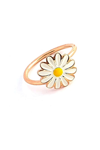 Mine İşçiliği 925ayar Gümüş Üzerine Rose Altın Kaplama Papatya Ayarlanabilir Yüzük