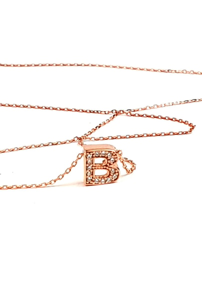 minimal gümüş rose b harfi kolye
