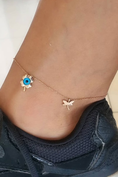 Nazar Boncuklu 925 ayar Gümüş Üzerine Rose Altın Kaplama Trend halhal 