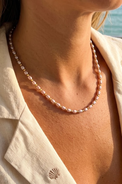 Pembe barok incili 925 ayar gümüş detaylı inci kolye