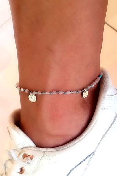 Pembe kuvars taşlı 925 ayar gümüş pul detaylı Doğal Taş halhal